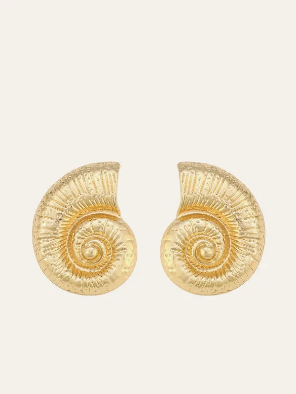 Golden Spiral Shell Earrings sold by COMMENSE