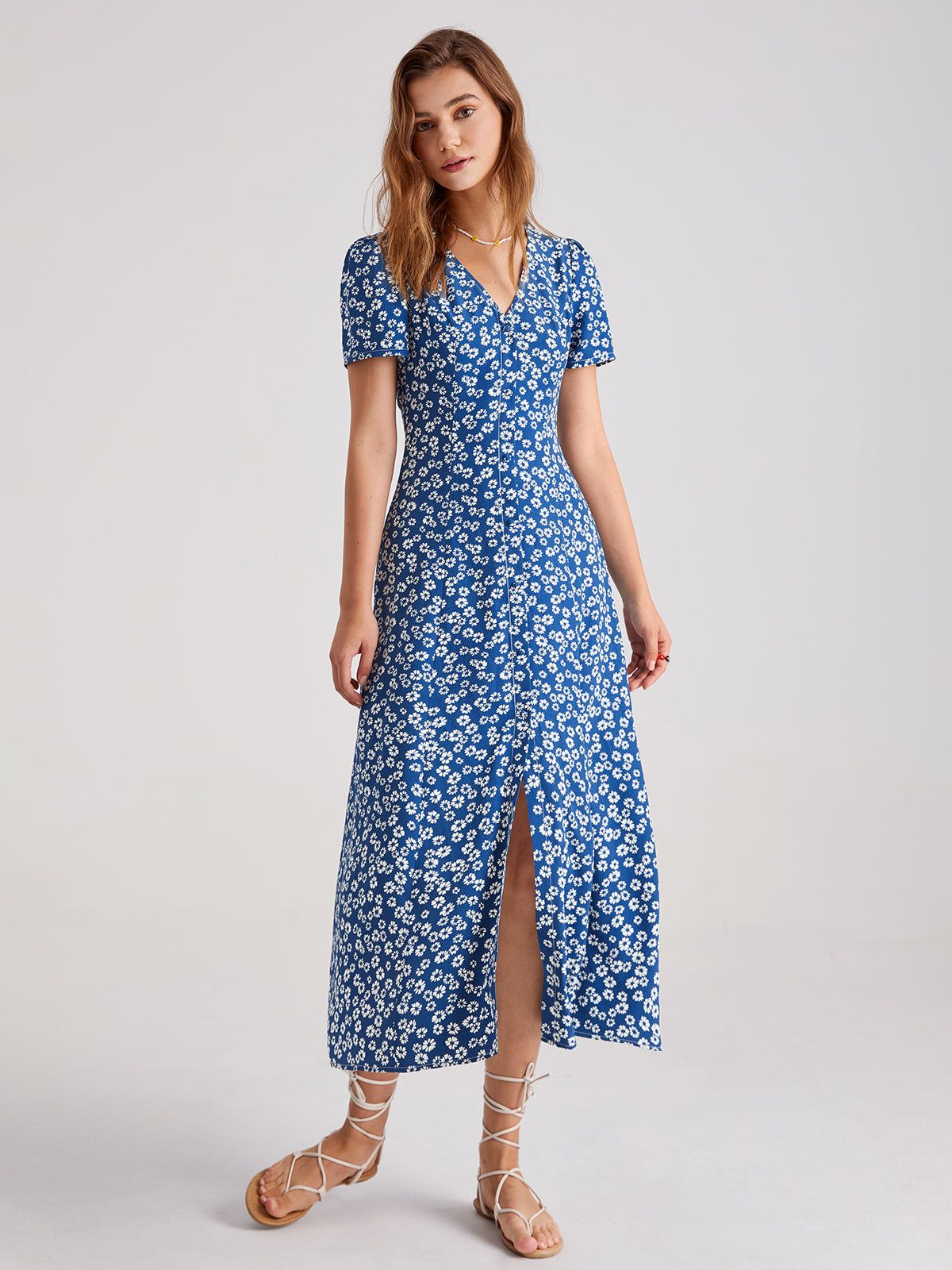 Sweetheart V-Neck Daisy Midi Dress sold by COMMENSE product image thumbnail 5