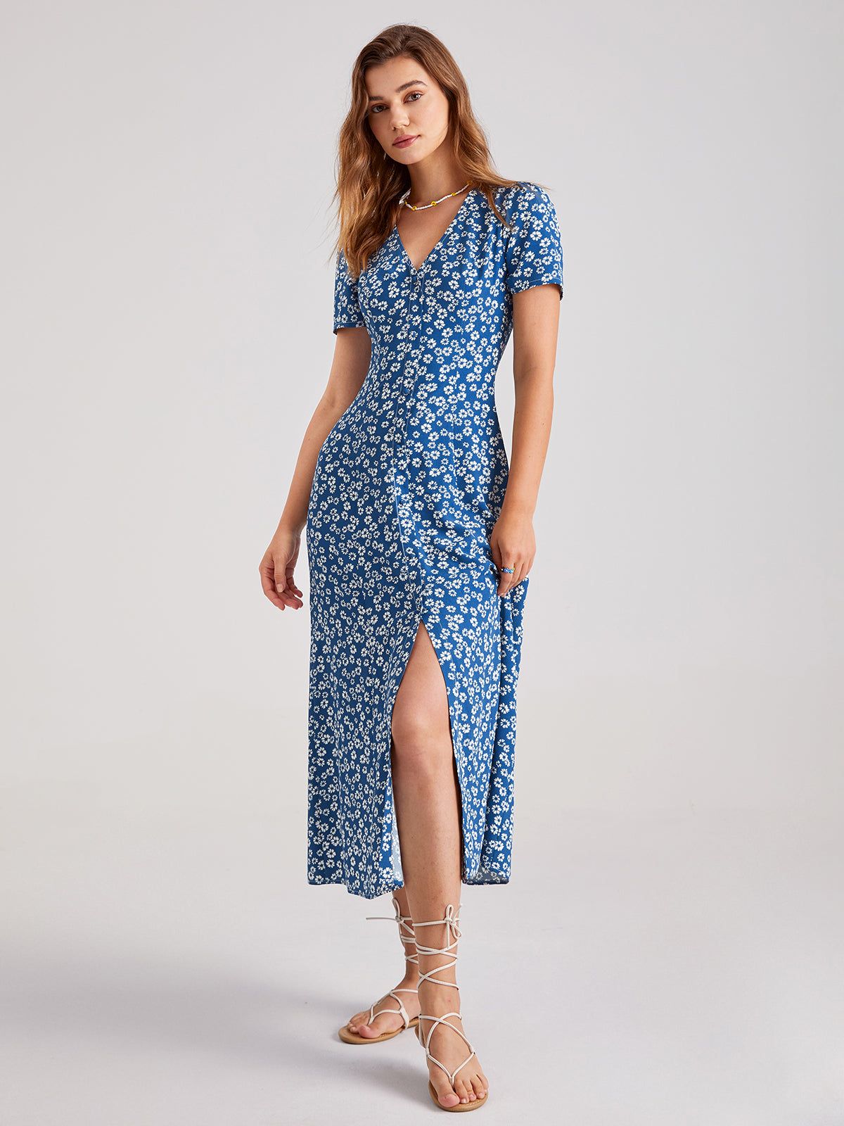 Sweetheart V-Neck Daisy Midi Dress sold by COMMENSE