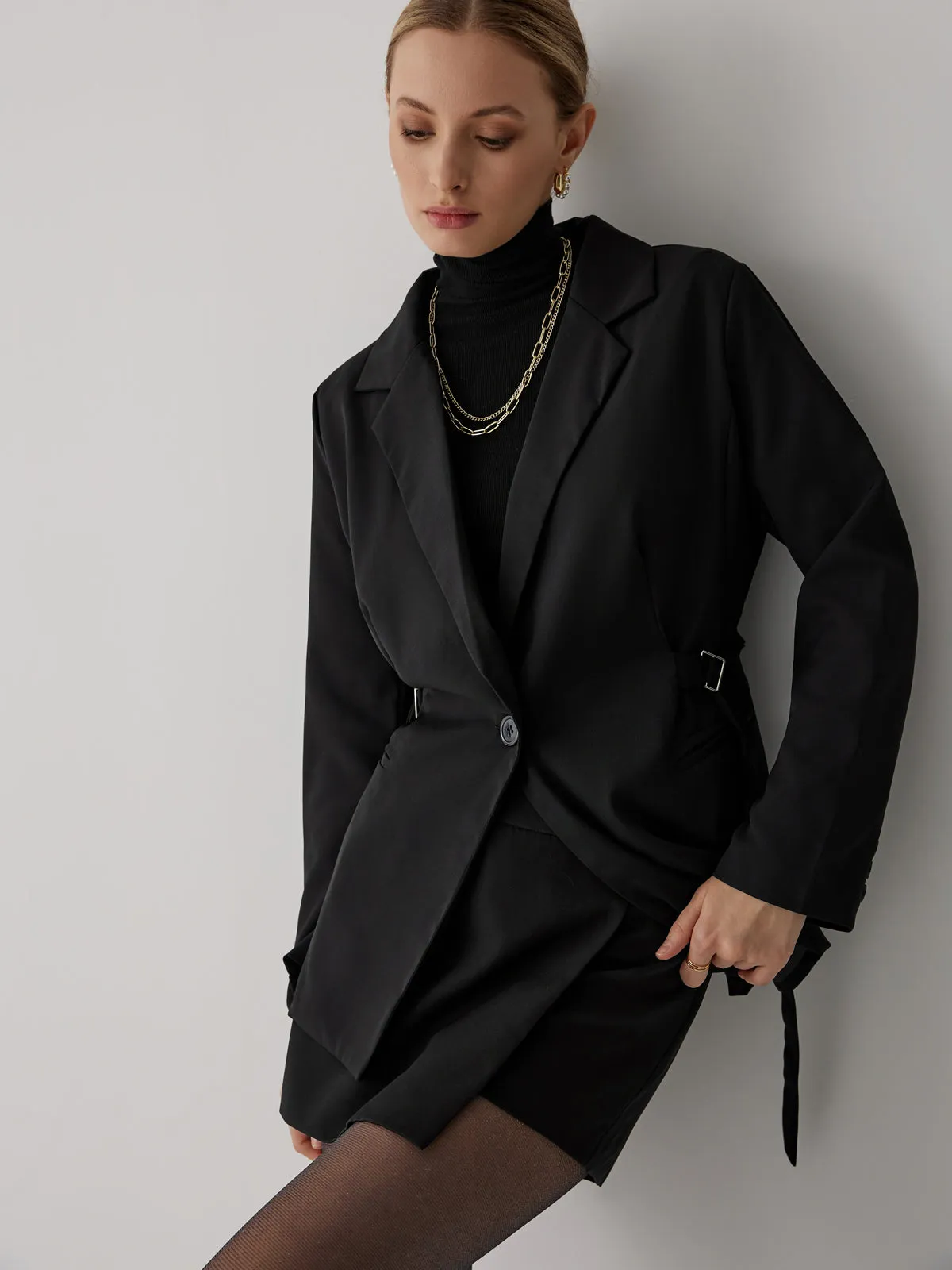 Drawstring Waist Button Blazer sold by COMMENSE product image thumbnail 4