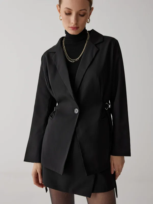 Drawstring Waist Button Blazer sold by COMMENSE