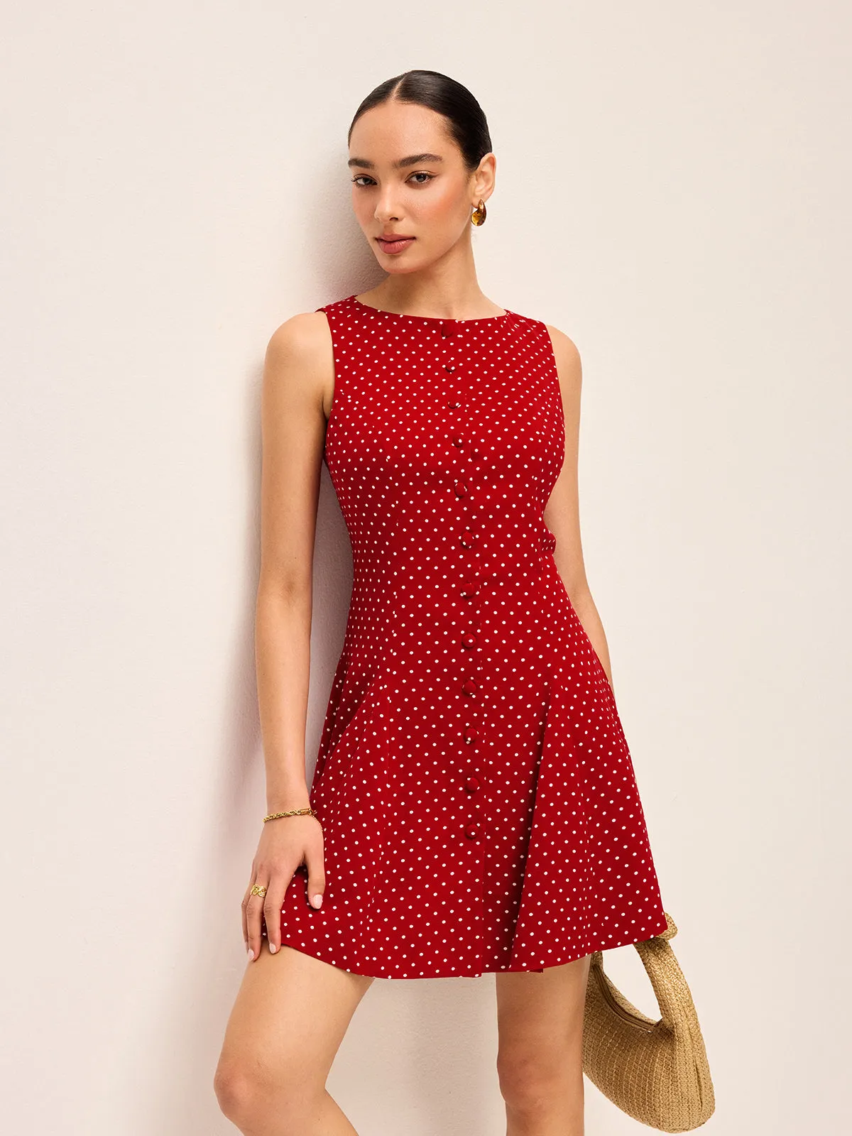 Polka-Dot Sleeveless Tie-Back Dress sold by COMMENSE