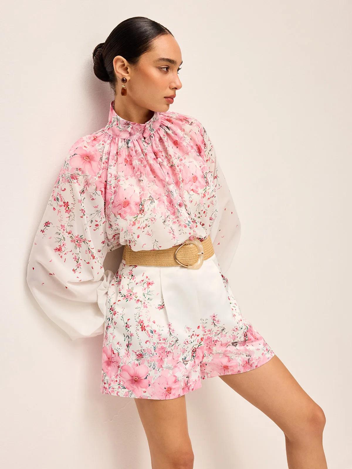 Floral Print Pleated Shorts Set Without Belt sold by COMMENSE product image thumbnail 2