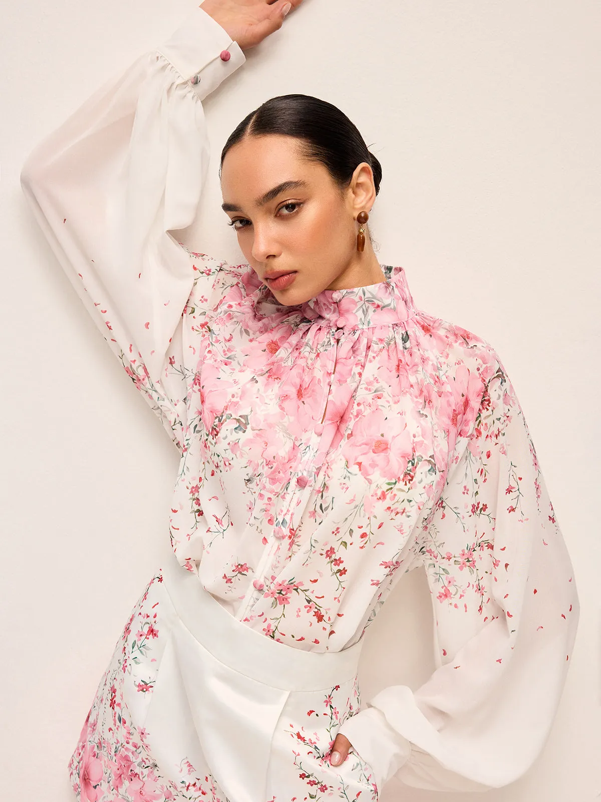 Floral Print Pleated Shorts Set Without Belt sold by COMMENSE product image thumbnail 3