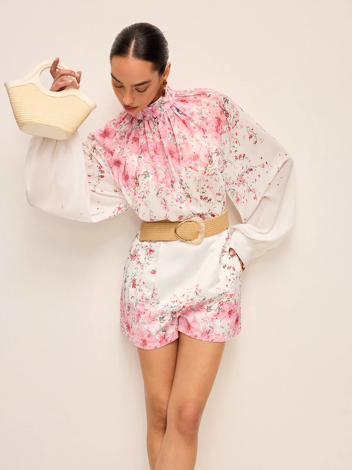 Floral Print Pleated Shorts Set Without Belt sold by COMMENSE product image thumbnail 5