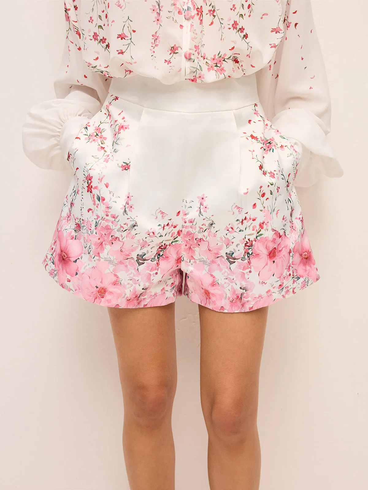 Floral Print Pleated Shorts Set Without Belt sold by COMMENSE product image thumbnail 4