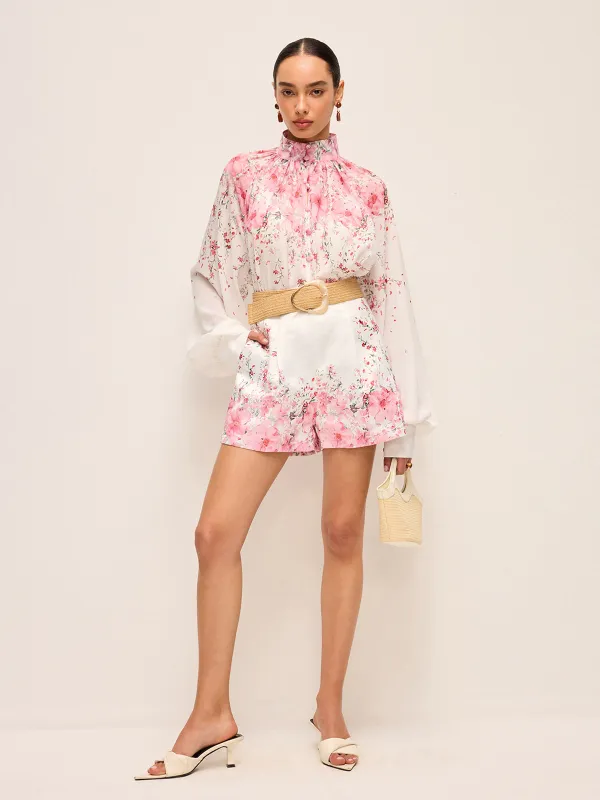 Floral Print Pleated Shorts Set Without Belt sold by COMMENSE
