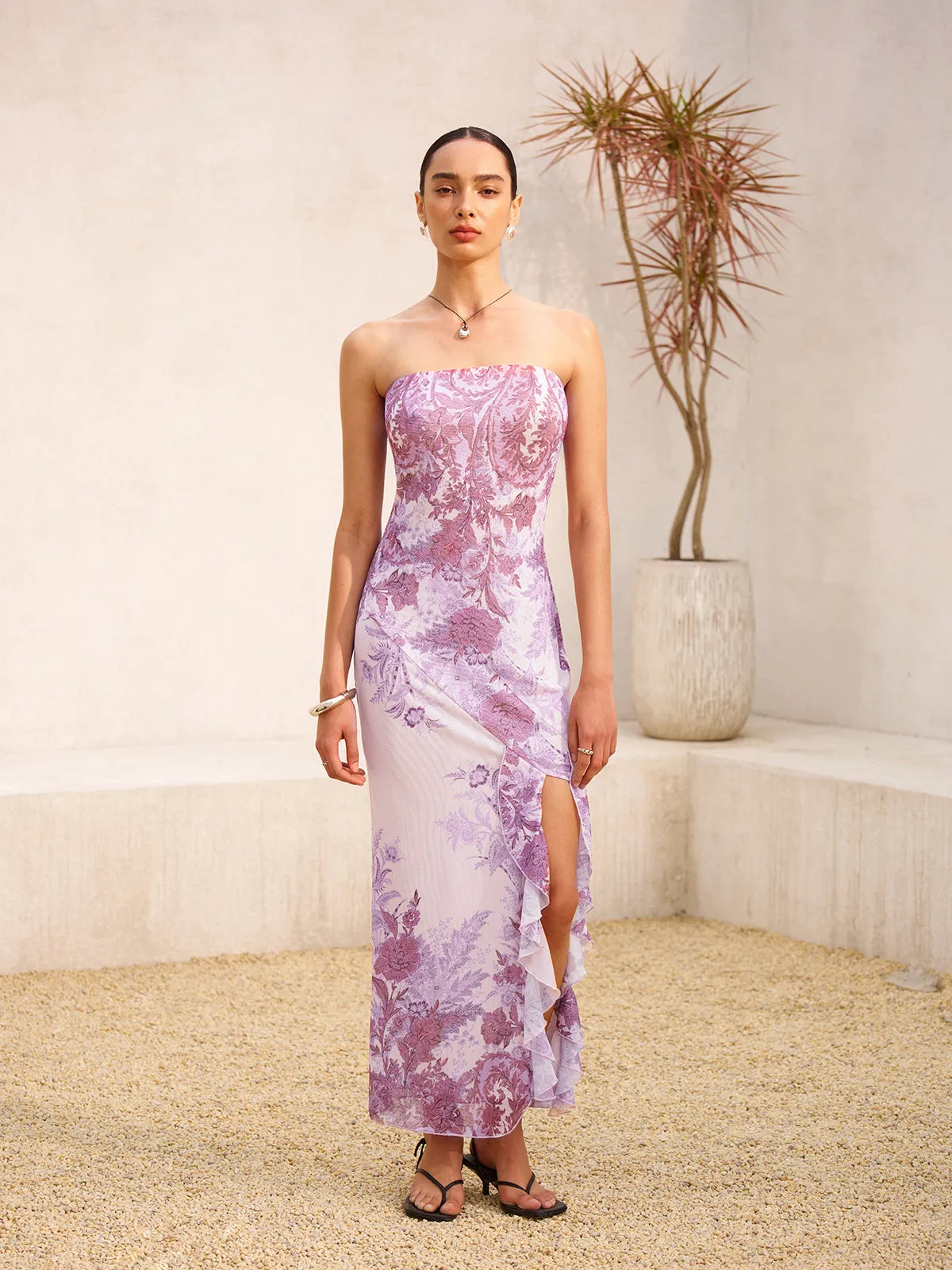 Strapless Floral Print Split Dress sold by COMMENSE product image thumbnail 5