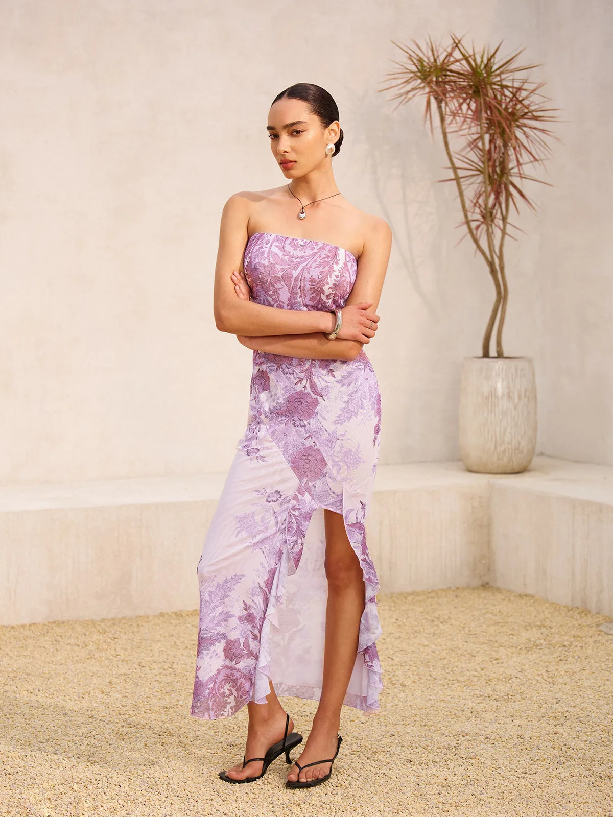 Strapless Floral Print Split Dress sold by COMMENSE product image thumbnail 4