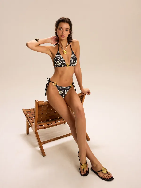 Printed Bikini Set With Golden Detail Rings sold by COMMENSE