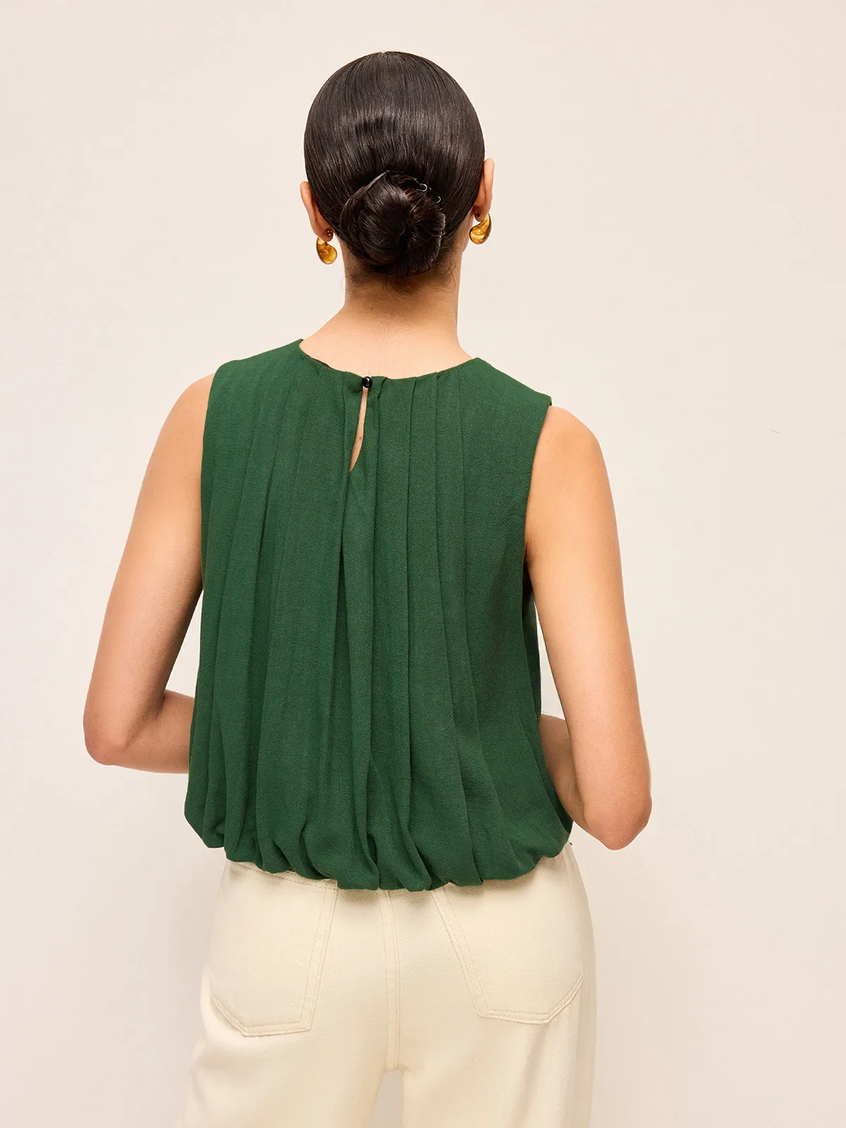 Pleated Cotton & Linen Sleeveless Top sold by COMMENSE product image thumbnail 2