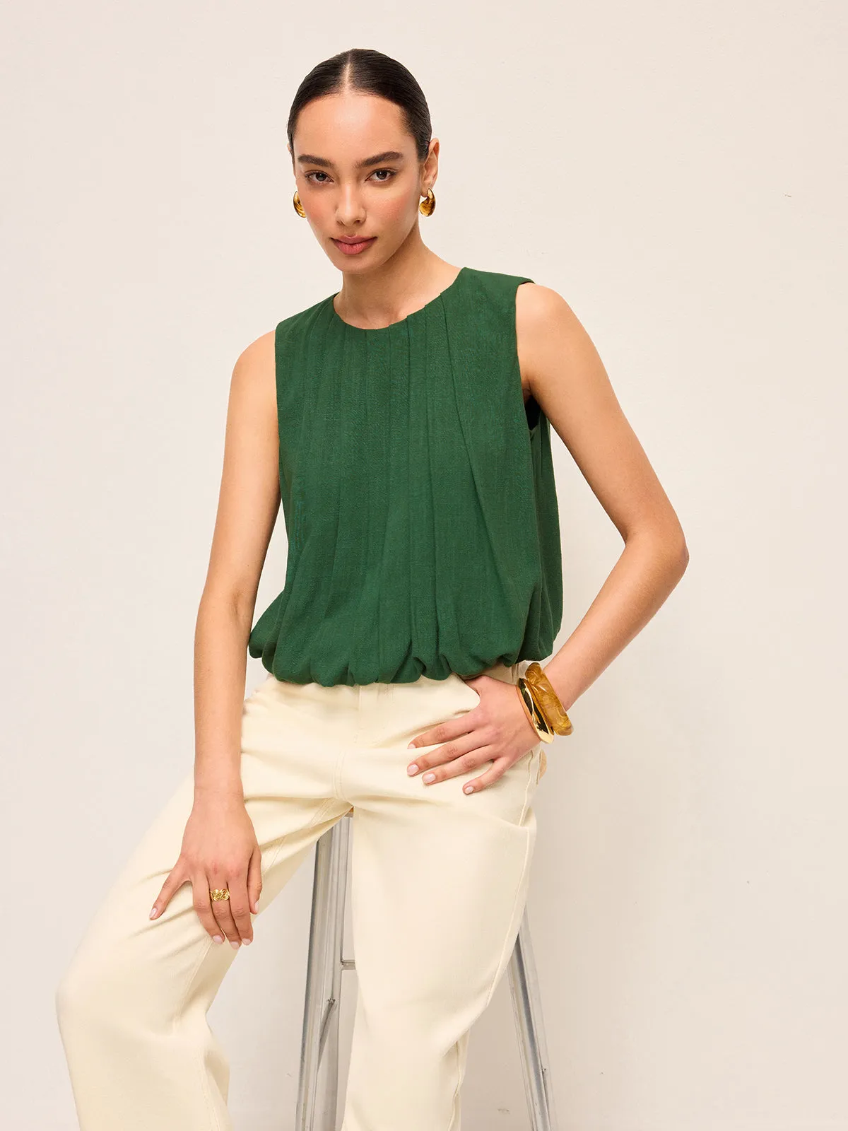 Pleated Cotton & Linen Sleeveless Top sold by COMMENSE product image thumbnail 5