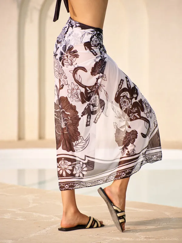 Semi-Sheer Floral Print Tie Cover-Up Skirt sold by COMMENSE