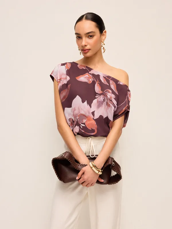 One-Shoulder Floral Belted Blouse sold by COMMENSE