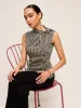 Asymmetric Neck Gingham Button Top sold by COMMENSE