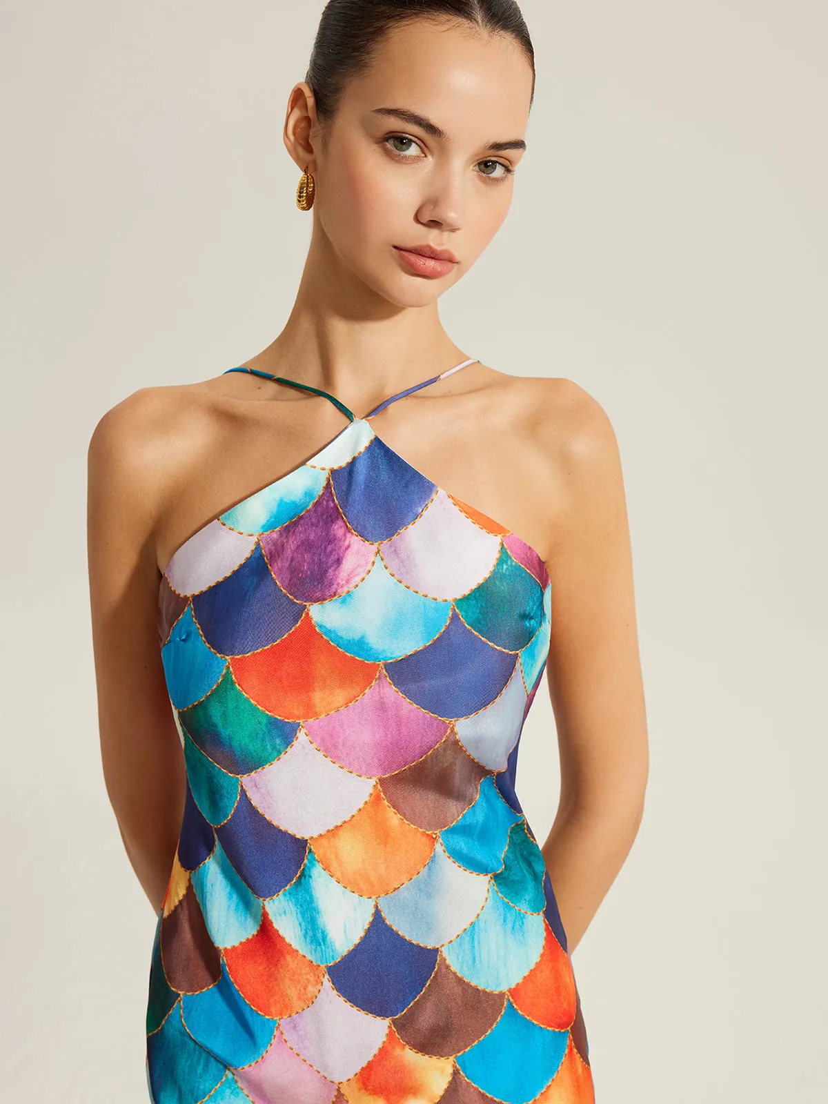Colorful Scales Pattern Halter Dress sold by COMMENSE product image thumbnail 2