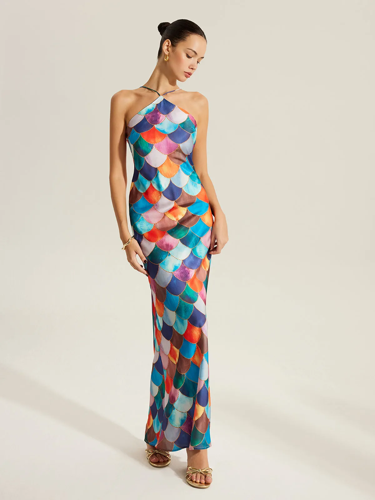 Colorful Scales Pattern Halter Dress sold by COMMENSE