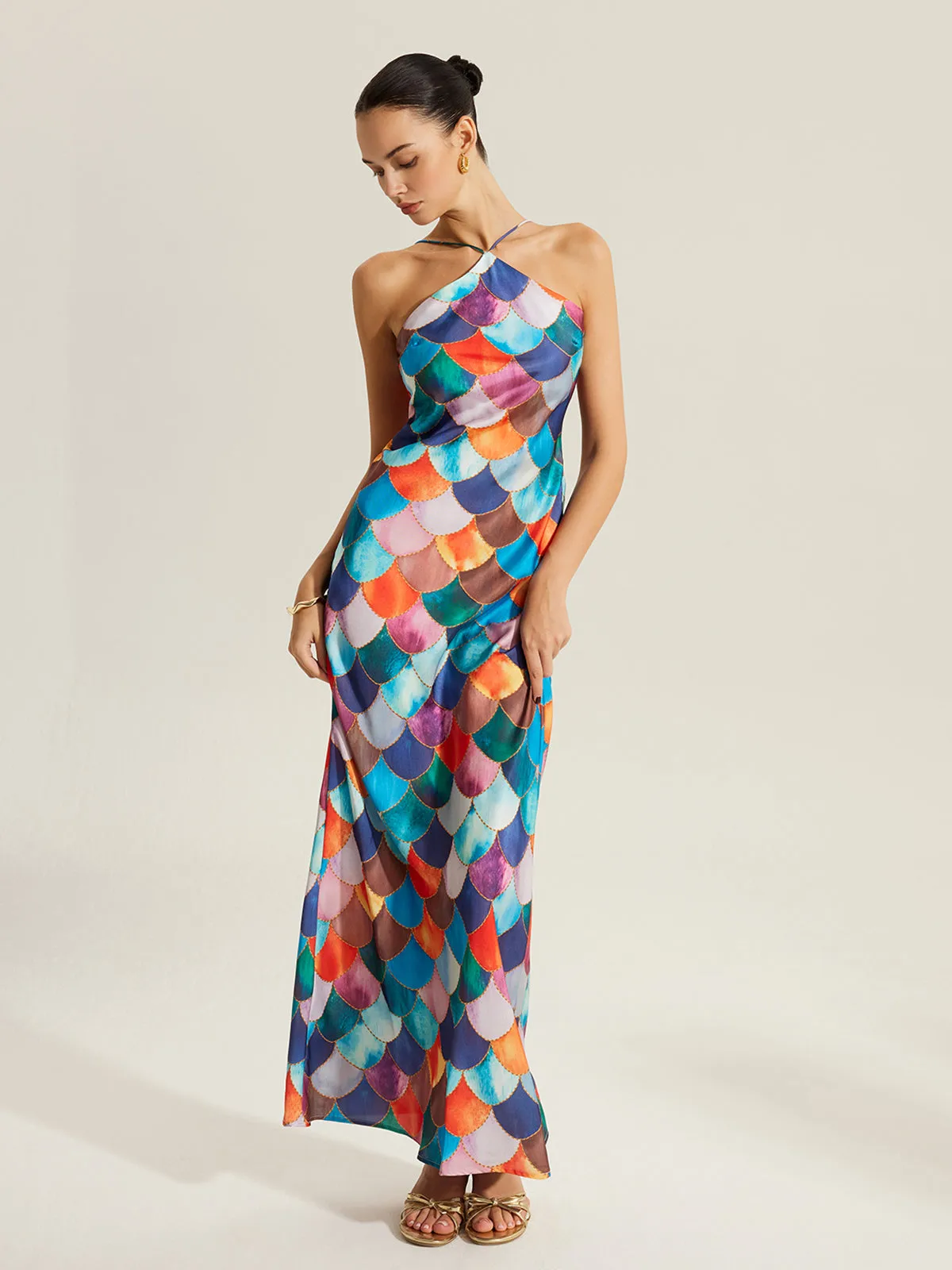 Colorful Scales Pattern Halter Dress sold by COMMENSE product image thumbnail 5
