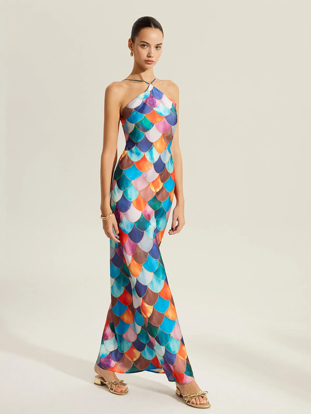 Colorful Scales Pattern Halter Dress sold by COMMENSE product image thumbnail 3