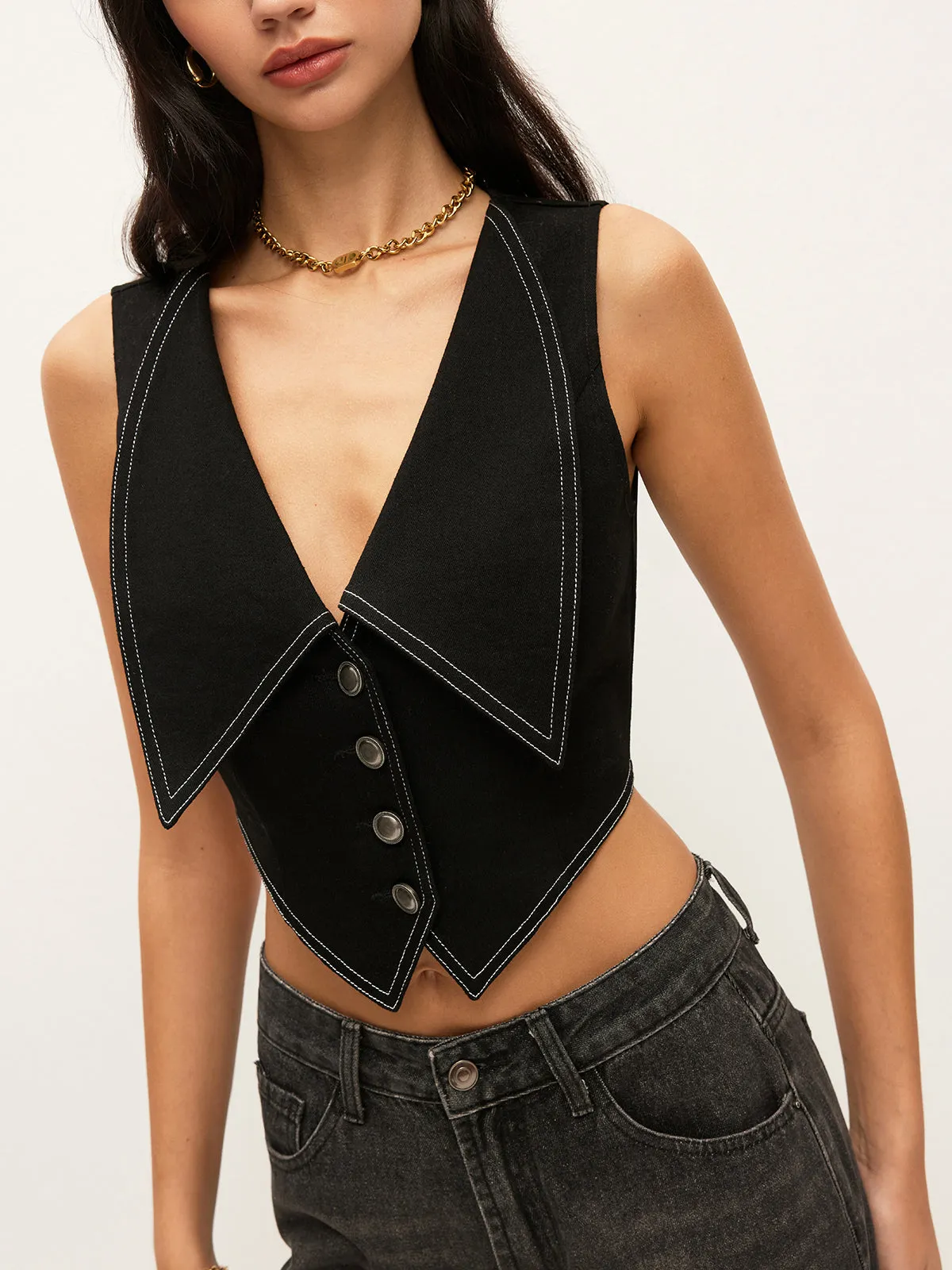 Collared Button-Down Denim Top sold by COMMENSE product image thumbnail 5