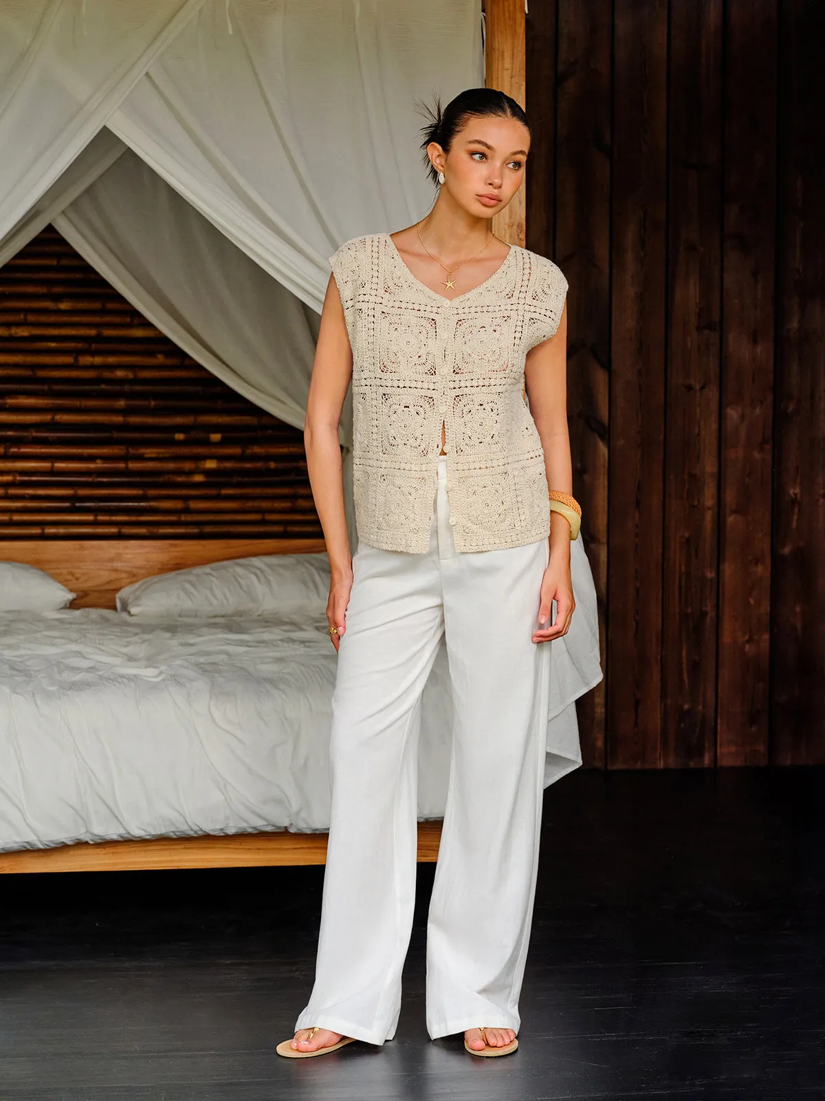 Cotton Crochet Knit Buttoned Top sold by COMMENSE product image thumbnail 4