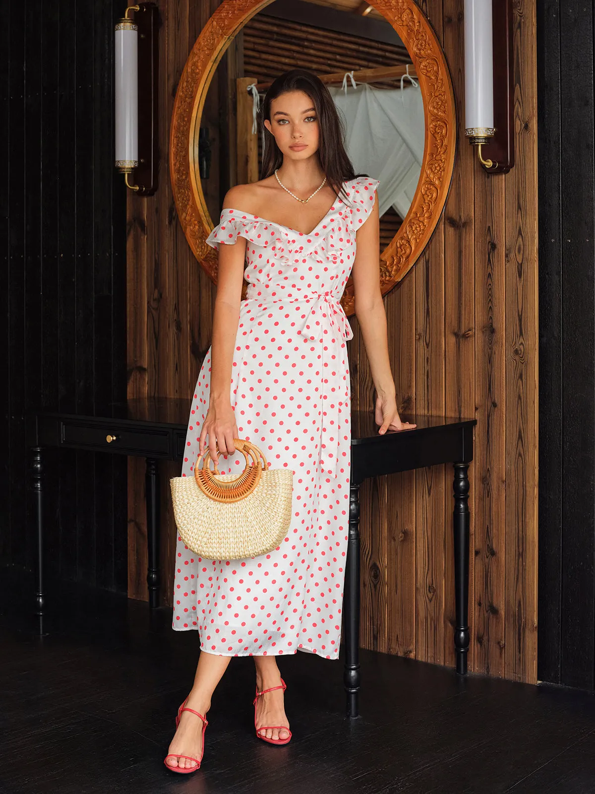 Polka Dot Ruffle Tie Waist Dress sold by COMMENSE product image thumbnail 2