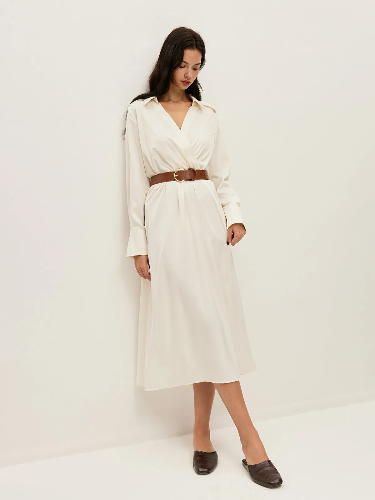 Belted Wrap-Style Shirt Dress sold by COMMENSE product image thumbnail 4