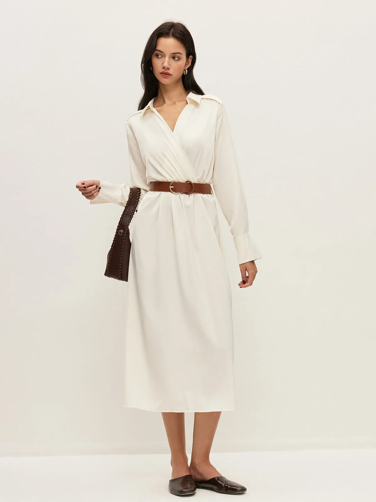Belted Wrap-Style Shirt Dress sold by COMMENSE product image thumbnail 5