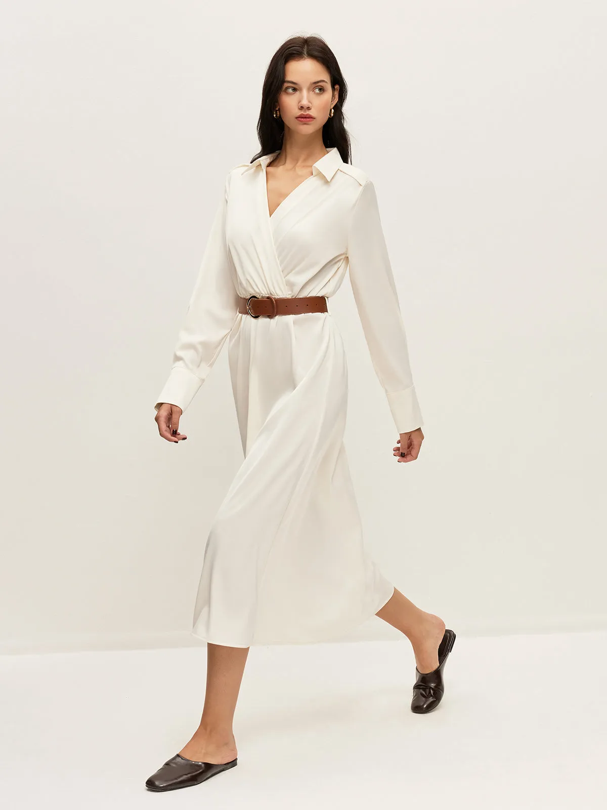 Belted Wrap-Style Shirt Dress sold by COMMENSE
