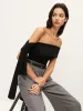 Asymmetrical Off-Shoulder Top With Side Tie sold by COMMENSE