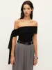 Asymmetrical Off-Shoulder Top With Side Tie sold by COMMENSE