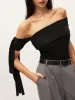 Asymmetrical Off-Shoulder Top With Side Tie sold by COMMENSE