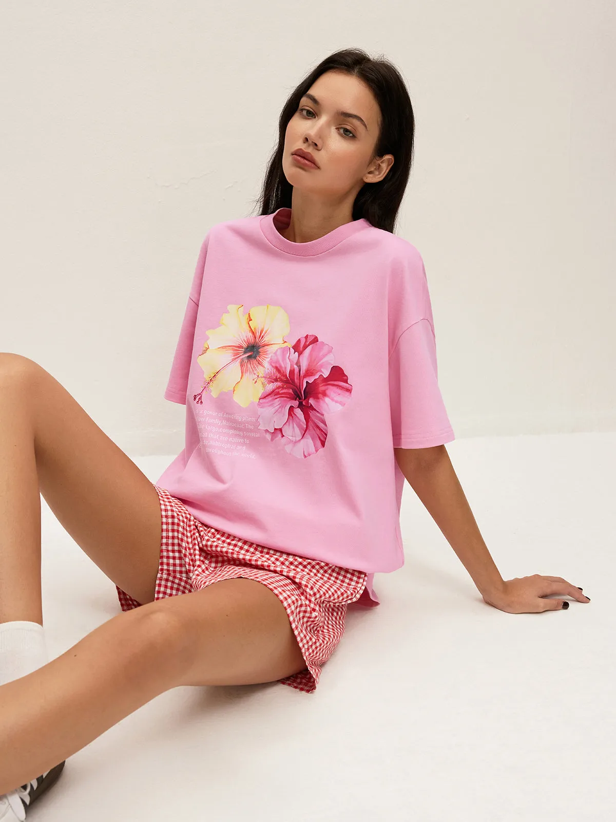 Cotton Floral Graphic Oversized T-Shirt sold by COMMENSE product image thumbnail 5