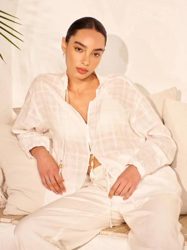 Semi-Sheer Tassel Tie Shirt sold by COMMENSE