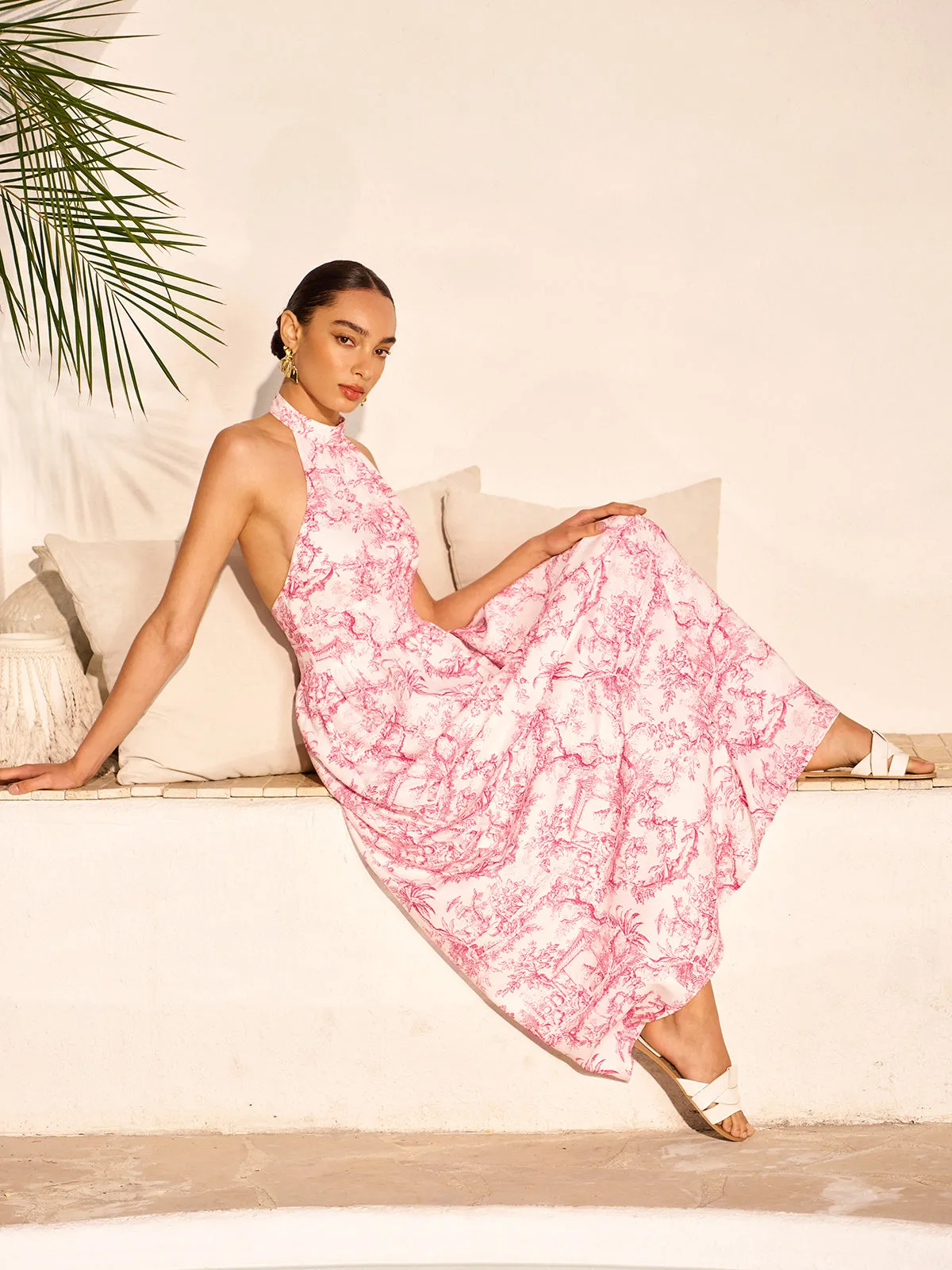 Halter Neck Printed Backless Dress With Pockets sold by COMMENSE