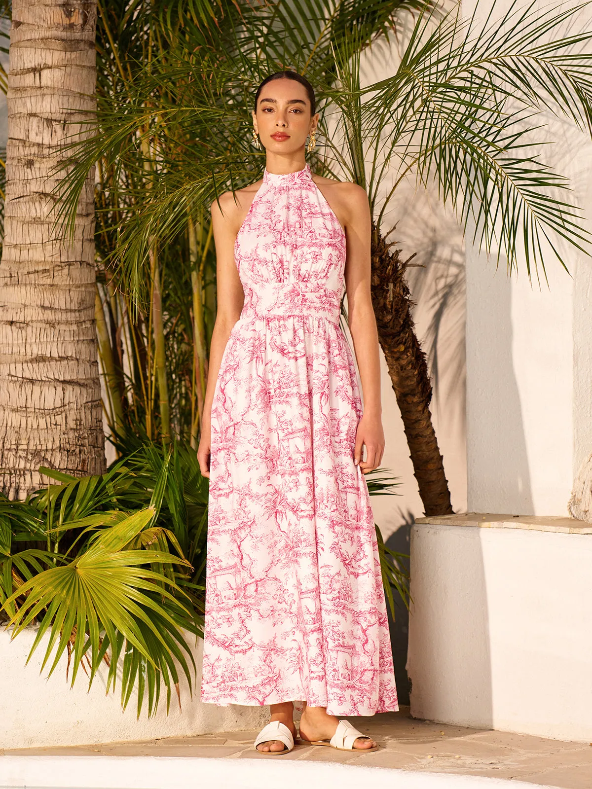 Halter Neck Printed Backless Dress With Pockets sold by COMMENSE product image thumbnail 4