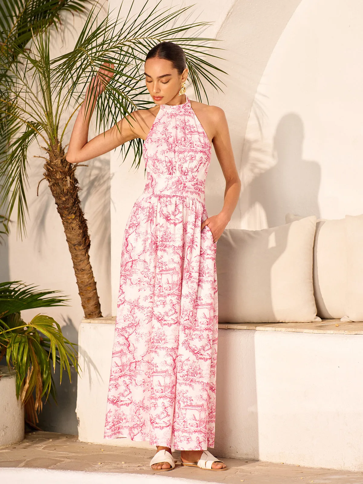 Halter Neck Printed Backless Dress With Pockets sold by COMMENSE product image thumbnail 5