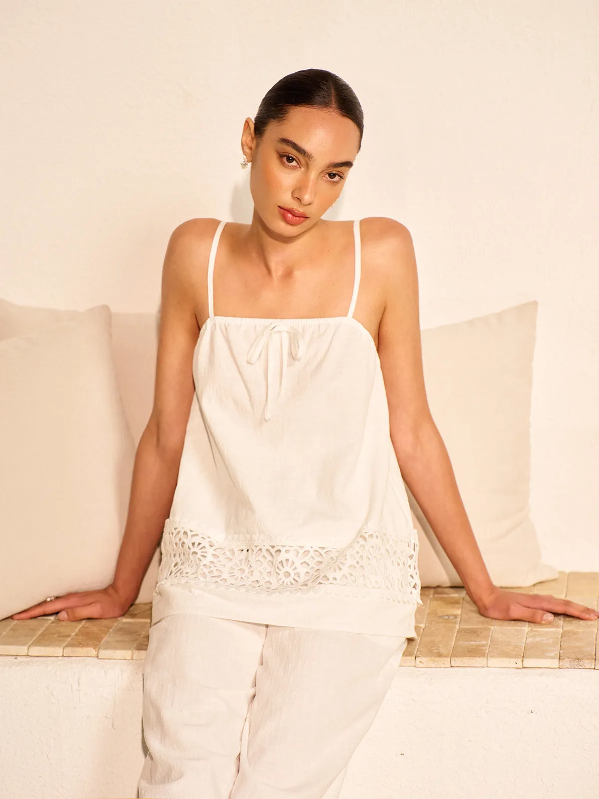 Cotton Pants Set With Lace Panels sold by COMMENSE product image thumbnail 2