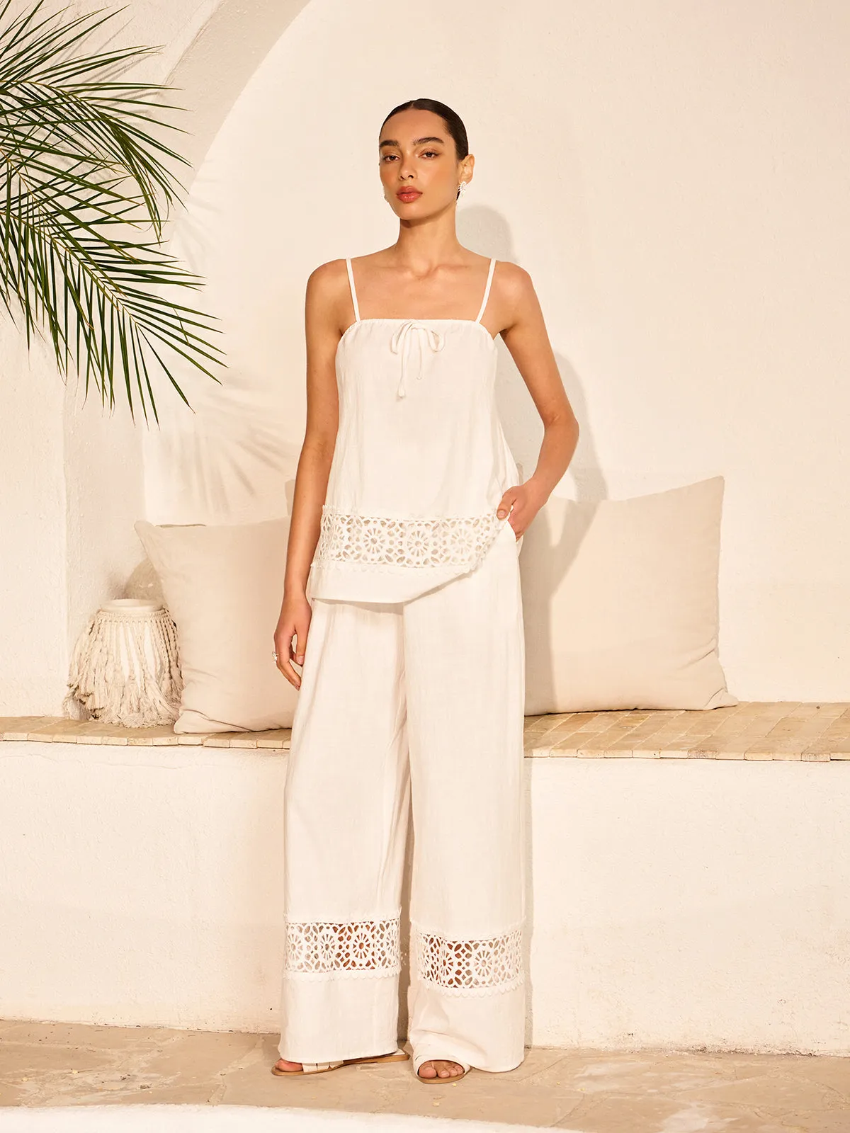 Cotton Pants Set With Lace Panels sold by COMMENSE product image thumbnail 3