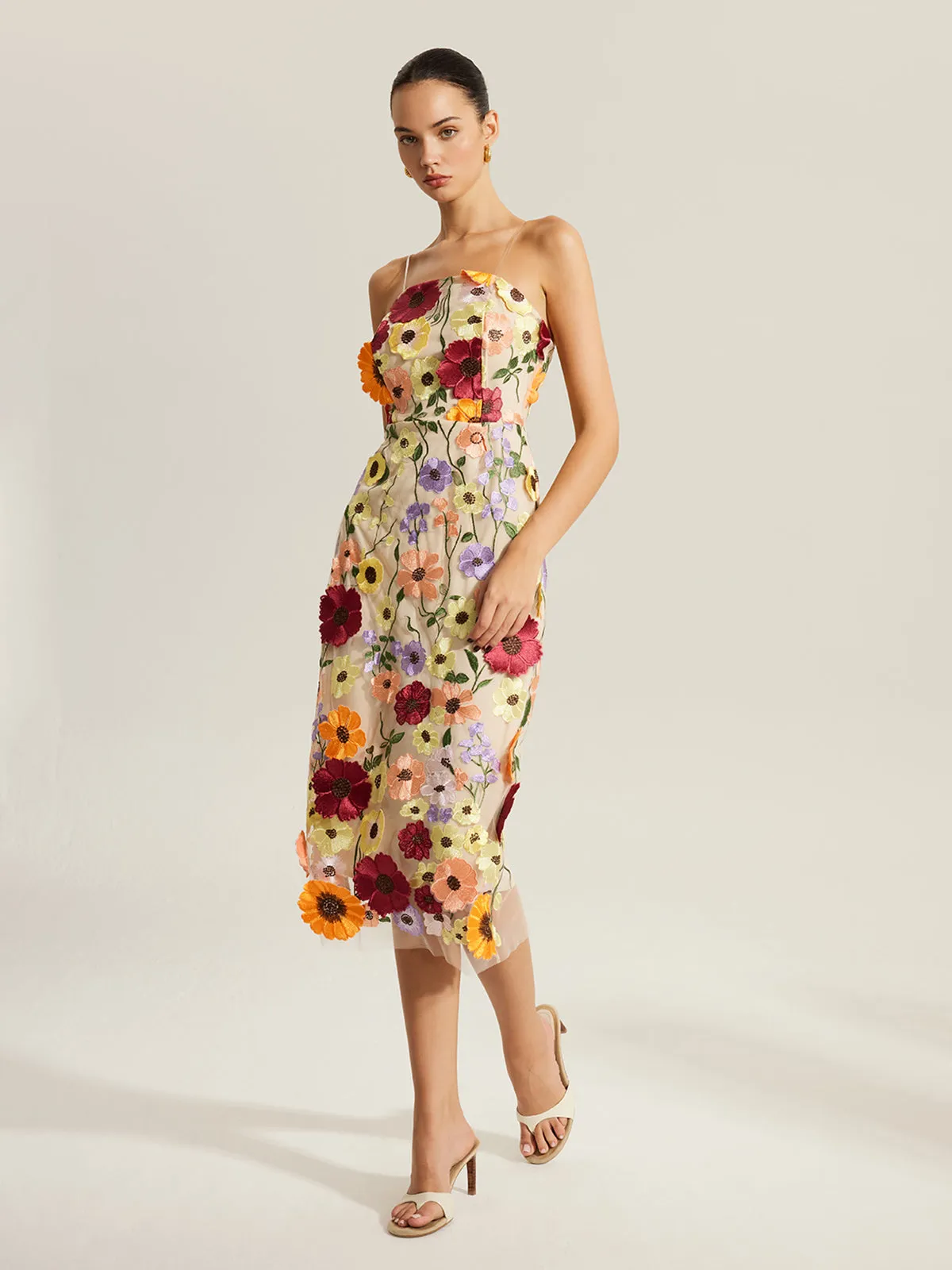 Embroidered Floral Dress With Clear Straps sold by COMMENSE product image thumbnail 3