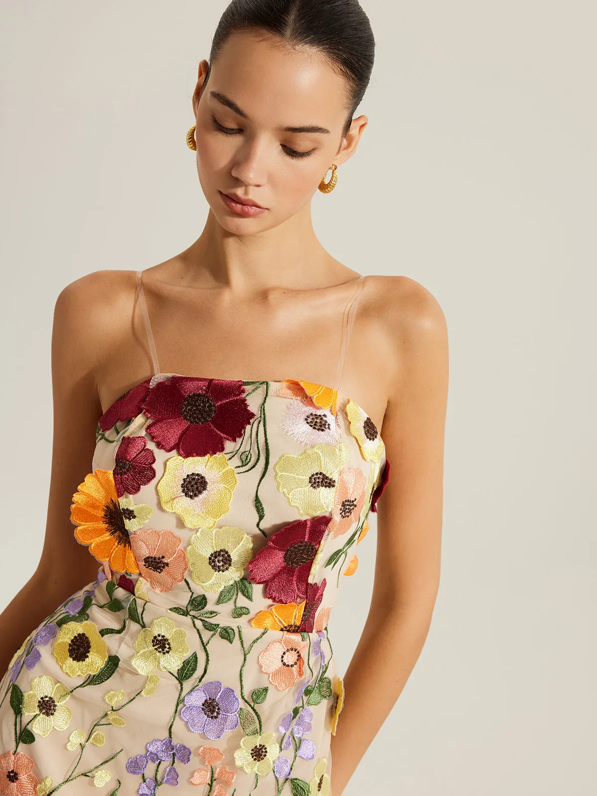 Embroidered Floral Dress With Clear Straps sold by COMMENSE product image thumbnail 5