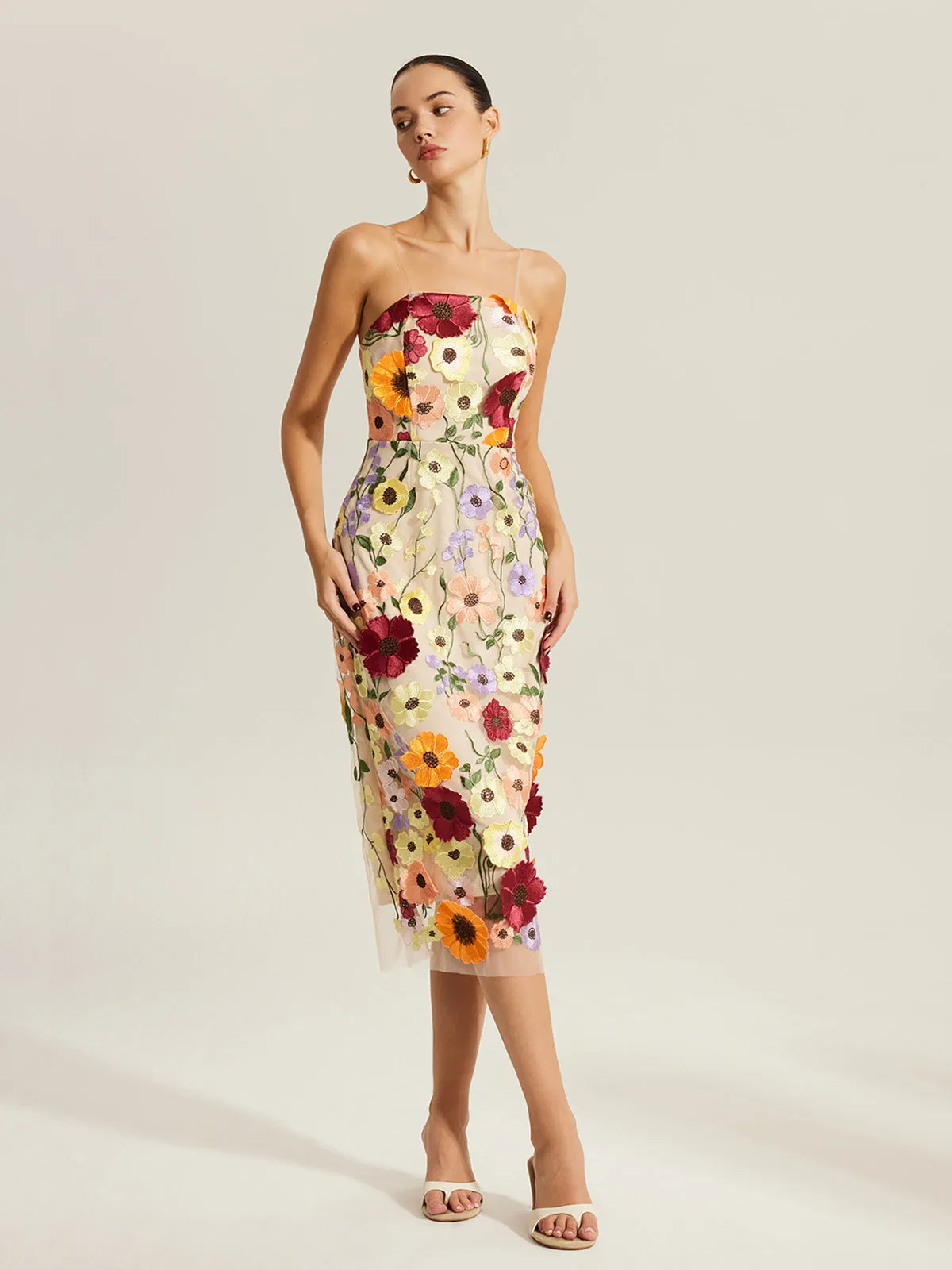 Embroidered Floral Dress With Clear Straps sold by COMMENSE product image thumbnail 2