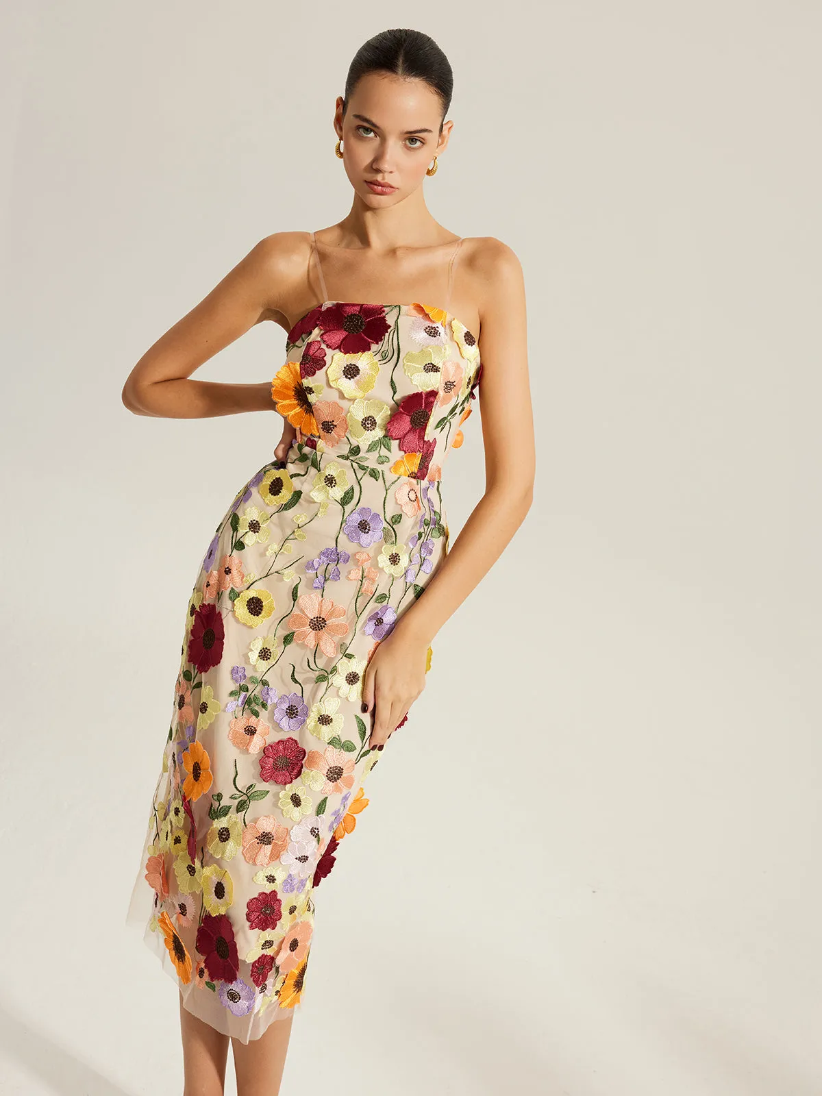 Embroidered Floral Dress With Clear Straps sold by COMMENSE product image thumbnail 4