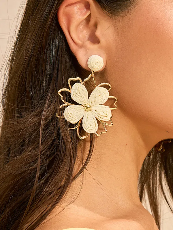 Woven Petal Outline Flower Earrings sold by COMMENSE