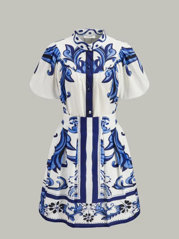 Floral Print Puff Sleeve Skirt Set With Pockets sold by COMMENSE