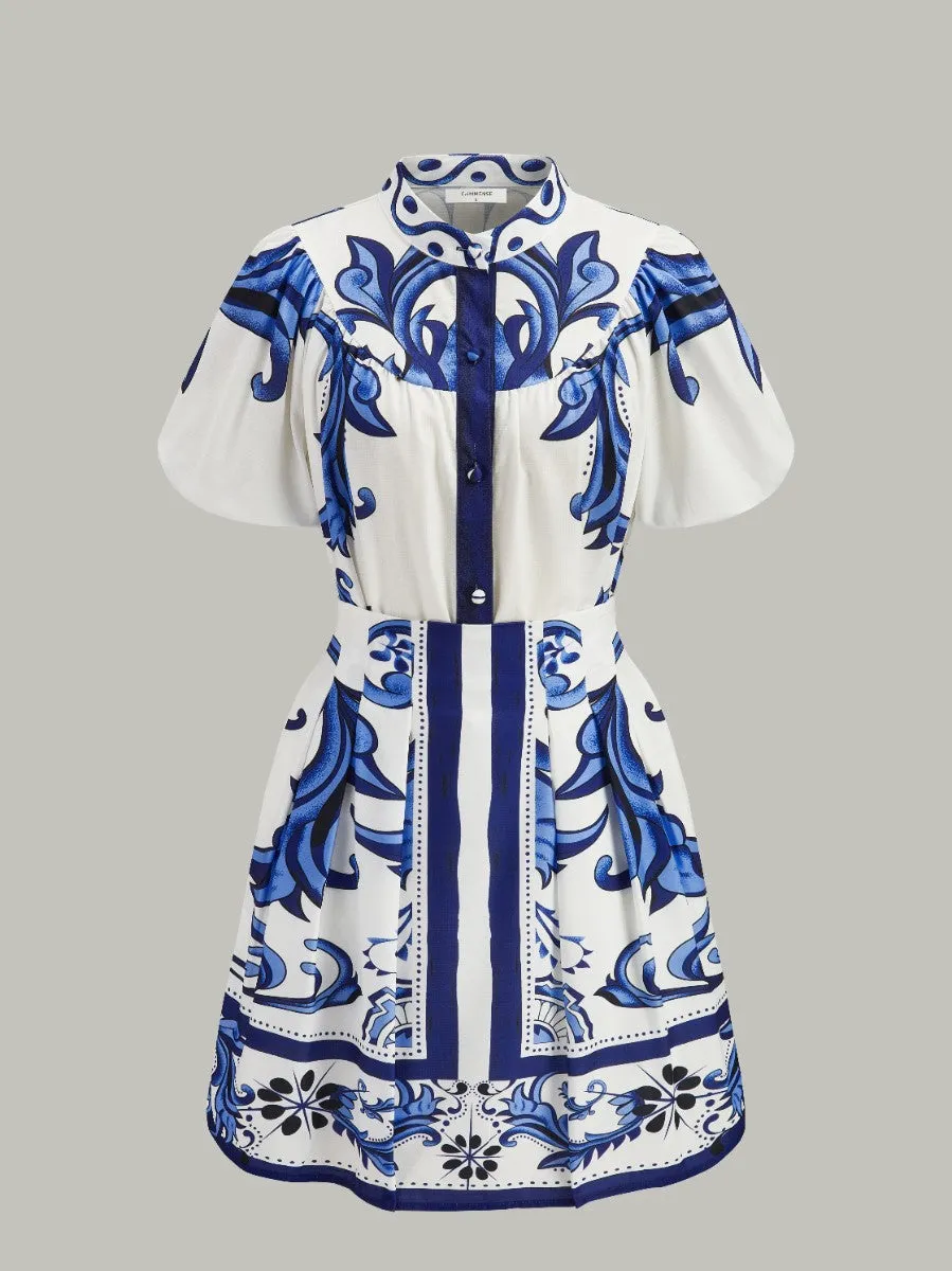 Floral Print Puff Sleeve Skirt Set With Pockets sold by COMMENSE