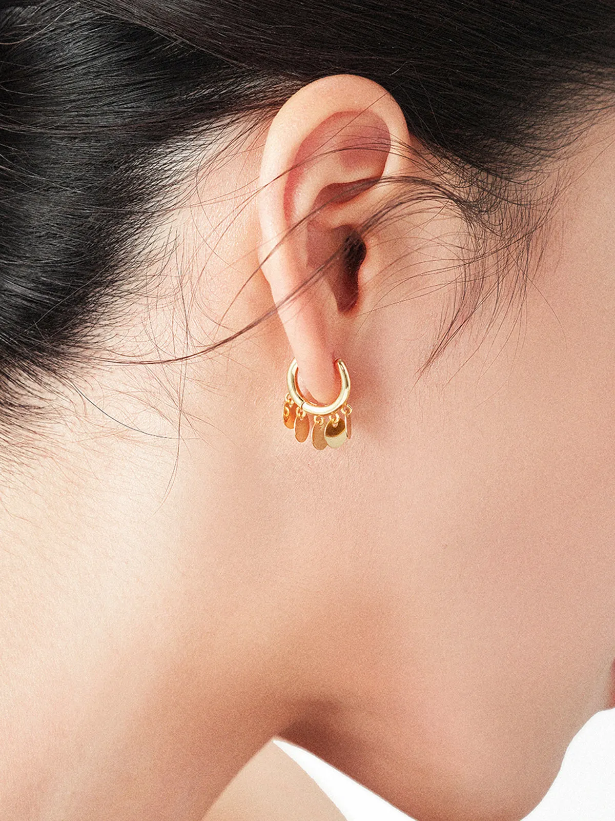 Dangling Disc Charm Hoop Earrings sold by COMMENSE product image thumbnail 3
