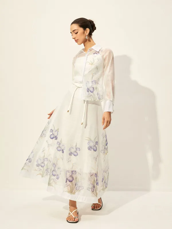 Floral Semi-Sheer Skirt Set With Waist Tie sold by COMMENSE