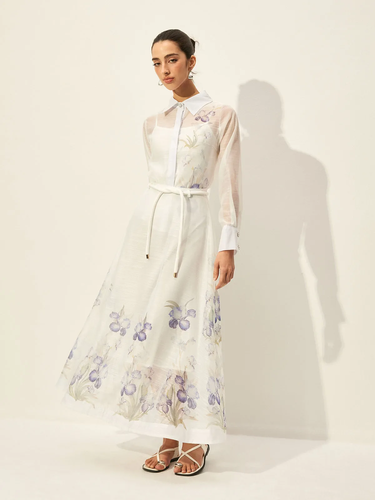 Floral Semi-Sheer Skirt Set With Waist Tie sold by COMMENSE product image thumbnail 3