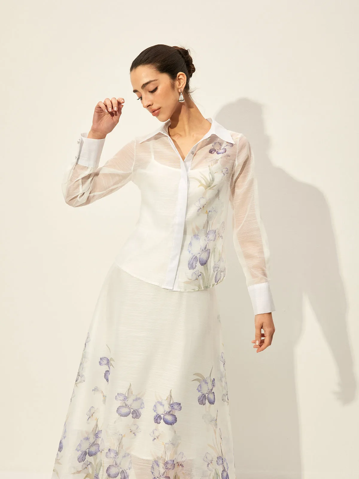 Floral Semi-Sheer Skirt Set With Waist Tie sold by COMMENSE product image thumbnail 2